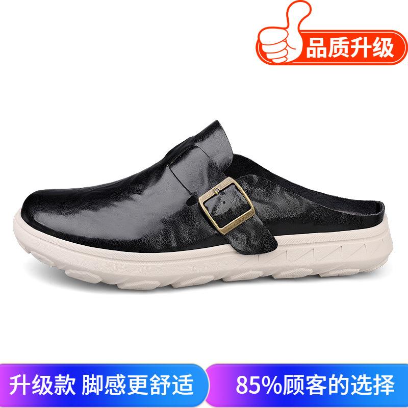 Men's Shoes 2025 New Summer Men's Leather Waterproof Outer Wear Bag Head Slippers Birken Thick-soled One-pedal Lazy Shoes