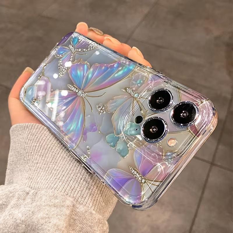 Dreamy Butterfly Pattern Clear Phone Case For iPhone 17 16 15 14 Pro Max 13 12 11 XS X XR 7 8 Plus 16e 17 Air Cute Soft Cover