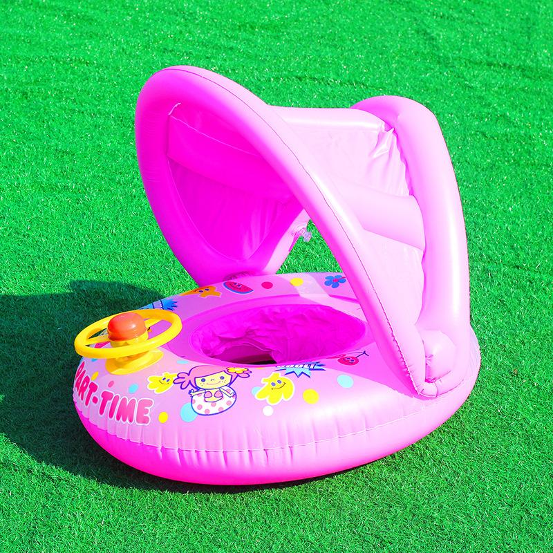 Float Boat Baby Seat With Shade Canopy Kids Inflatable Swimming Pool Aid Ring