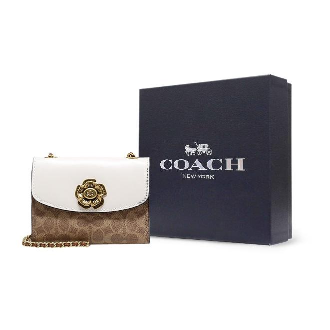 Coach Parker 18 Camellia Chain Crossbody Bag Women bags White Brown 34256-B4HA