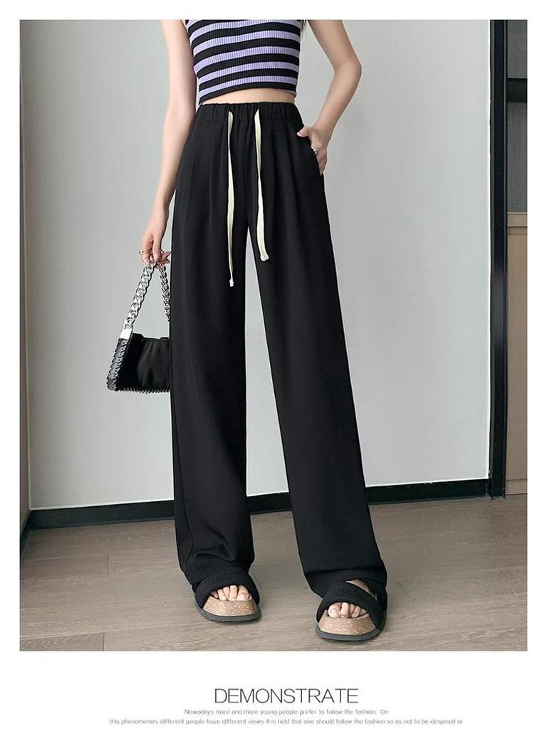 Petite Women's High-Waisted Drapey Drawstring Wide-Leg Summer Pants – 145
