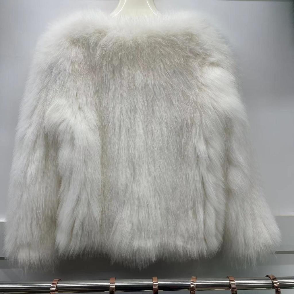 Real Fox Fur Woven Fashion Coat for Women Short Style Long Front and Short Back V-neck Fur Double-sided Young Top