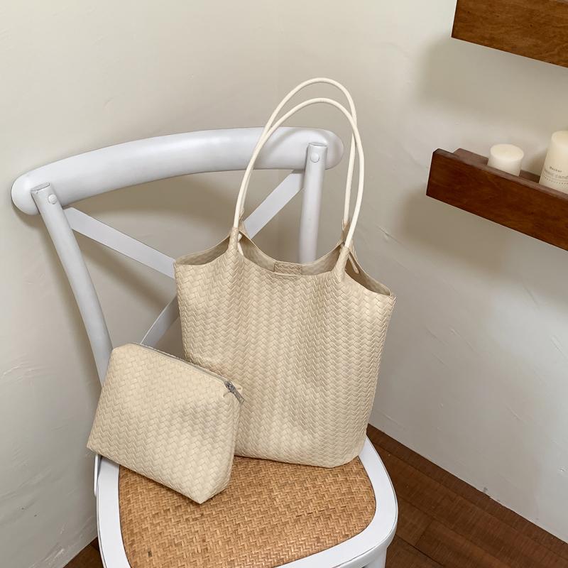 New Fashionable Large Capacity Women's Woven Tote Bag Casual Shoulder Bag Maternity Bag Stylish Women's Handbag