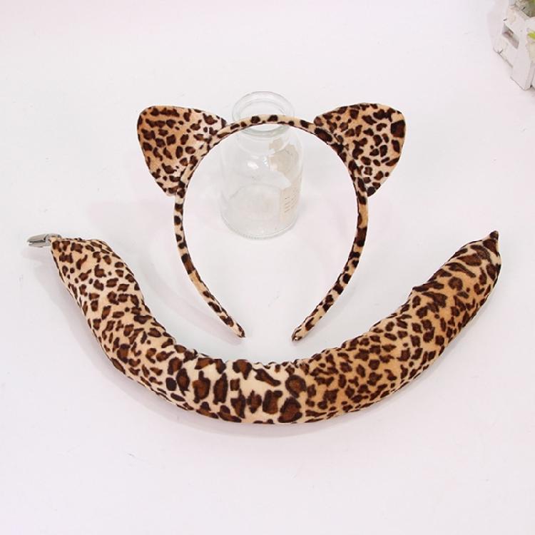 Animal Print Cats Ears Headband Matching Tail Set Breathable Roleplay Gear Costume Accessory For Cosplay Enthusiasts