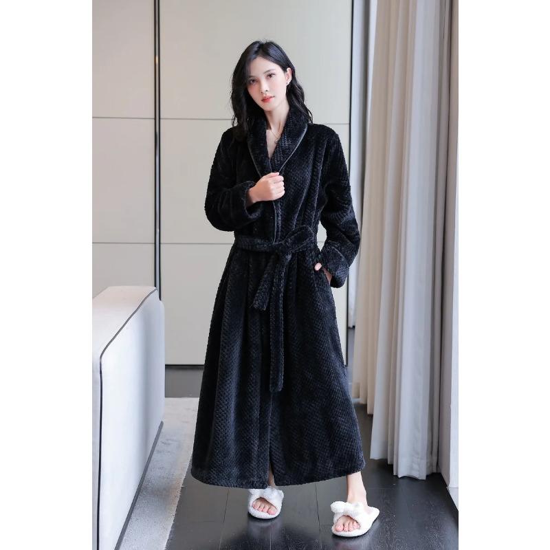 Warme Herfst en Winter Herfst Badjas Verdikte Flanellen Badjas Lange Pyjama Dames Huisjas Fleece Badjas Effen Kleur 3XL gray