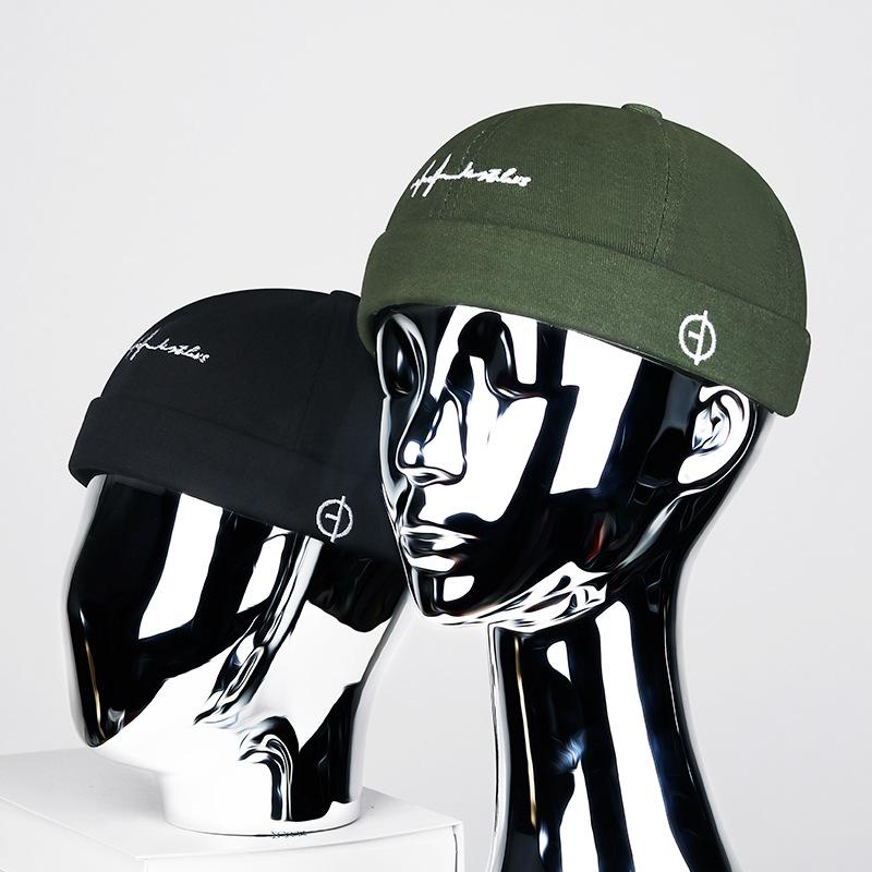 Embroidered Letter-patterned Hipster Hats Without Brims and Melon Rind Hats for Men and Women Street Hip-hop Style Domed Landlord Hats