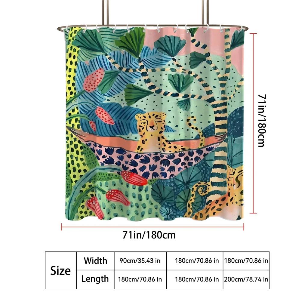 1 pc cartoon leopard digital printed bathroom shower curtain set perforated strap hook for bathroom privacy and home decoration