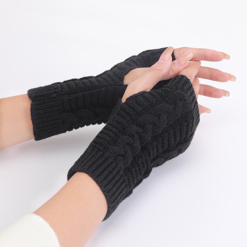 1 Pair Acrylic  Unisex Comfortable Short Figure 8 Twist Half Fingerless Gloves for Typing for Men and Women