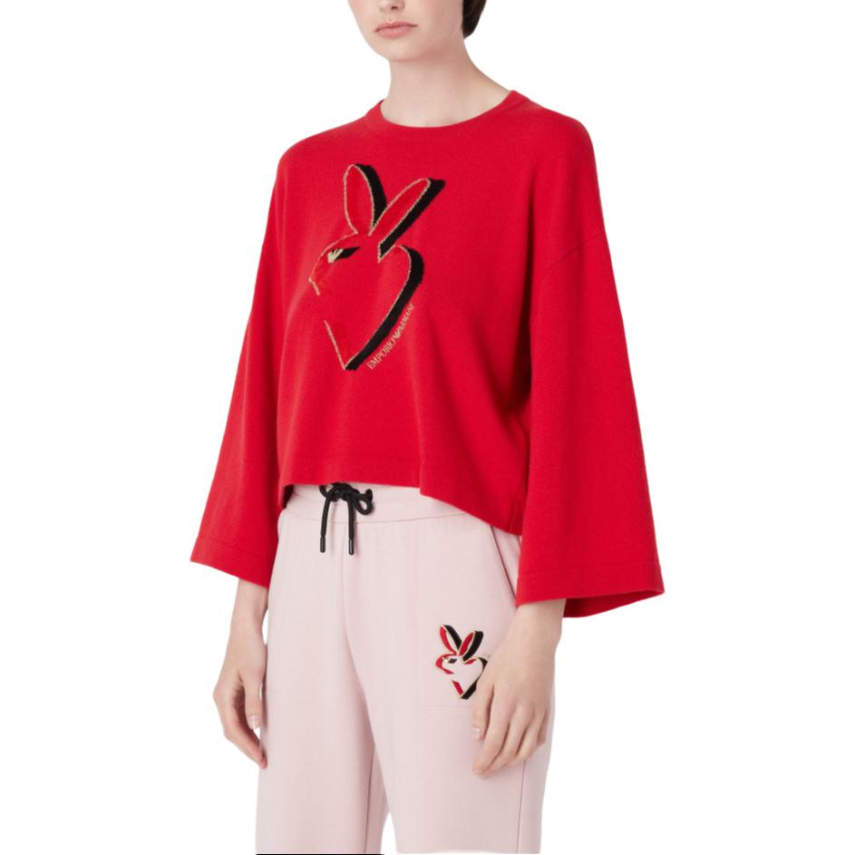 Emporio Armani Rabbit Head Crew Neck Casual Long Sleeve Knit Sweater Women Sweater Red 3R2MWY-2M74Z-0334