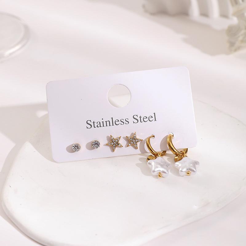 Stainless Steel Stud Earrings Set with Zirconia: Butterfly, Star, Heart & Four-Leaf Clover Designs