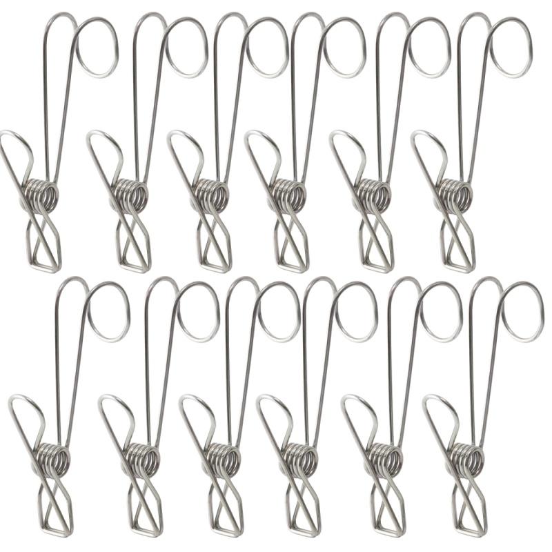 6/12 Buc Clipuri din Oțel Inoxidabil cu Coadă Lungă cu Cârlige, Clipuri Metalice pentru Agățat, Clame de Rufe pentru Agățat, pentru Exterior, Bucătărie, Birou