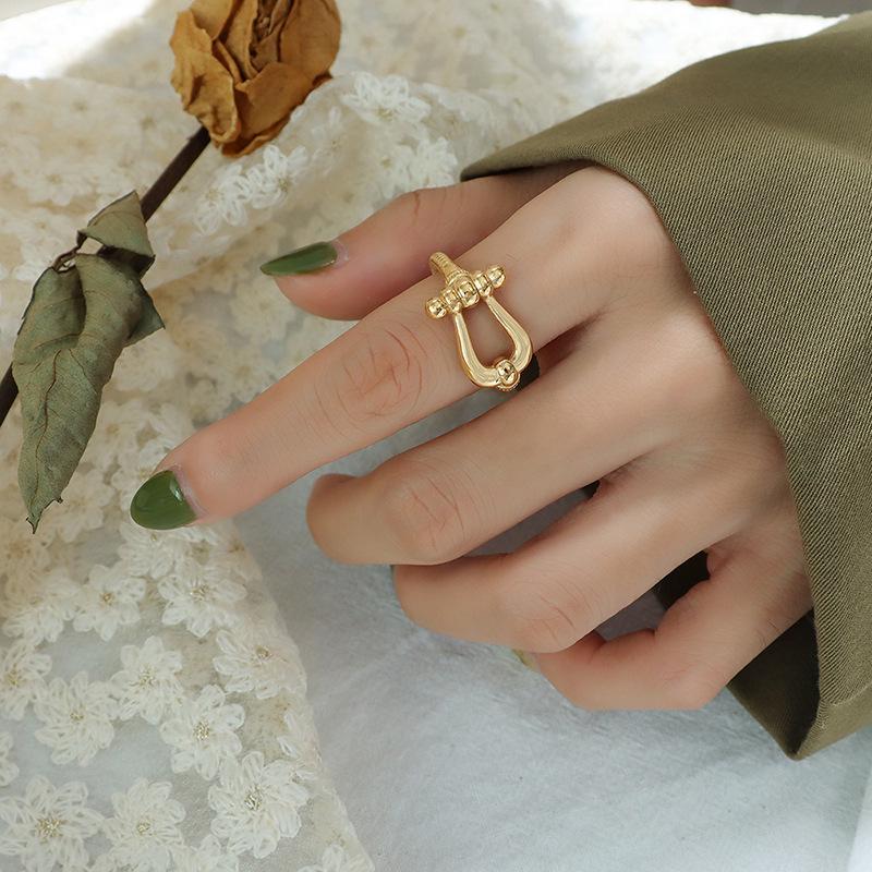 18k Gold Electroplated Titanium Steel Ribbed Hollow Ring for Men and Women (A275) Size 7