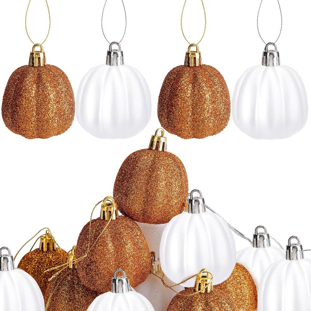 12pcs Plastic Pumpkin Hanging Ornaments Shining Thanksgiving Festival Decorative  Home Decoration