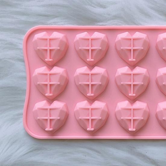 3D Diamond Heart Silicone Mold 15 Grid Diamond Love Heart Shaped Mold Tray Silicone Baking Pan Mold for Making Cake Chocolate Mousse Dessert