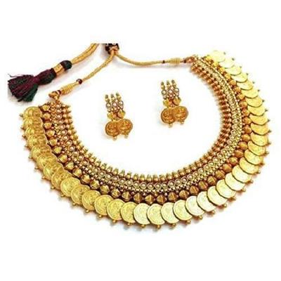 Red Traditional Temple Coin Necklace Set/Jewellery Set with Earrings for Women