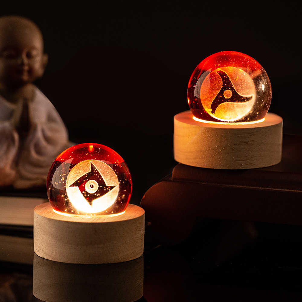 Anime Naruto Night Light Writes Wheel Eye Crystal Ball Sasuke Desktop Decor Ornaments Led Night Lamp Home Atmosphere Lights
