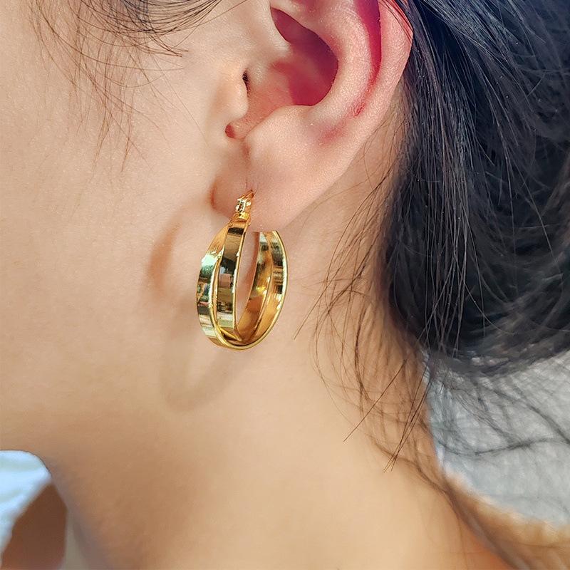 Hurricane Sister-In-Law Geometric Circle Earrings Women'S Ins Trendy Light Luxury Niche Stud Earrings Ear Jewelry