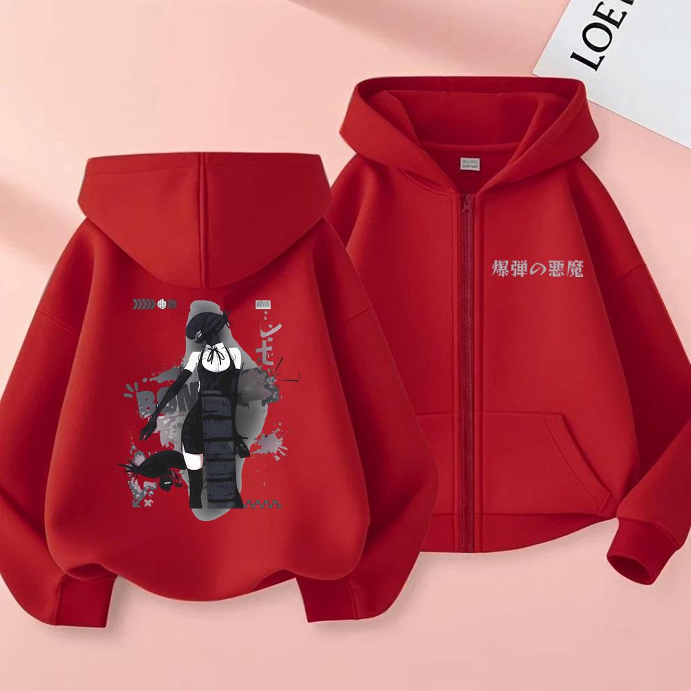 Anime Chainsaw Man Print Zipper Hoodie Reze Cartoon Graphic Hoodies Men Women Fashion Clothing Casual Oversized Zip Up Jakcet