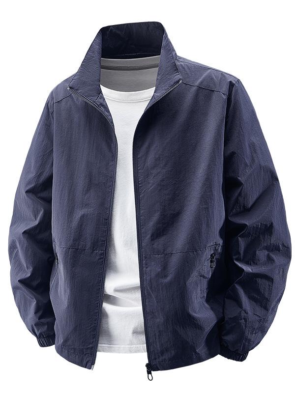 Men's Lightweight Stand-Up Collar Jacket, Multi-Pocket, Loose Fit, Plus Size, Spring/Autumn for Middle-Aged & Elderly.