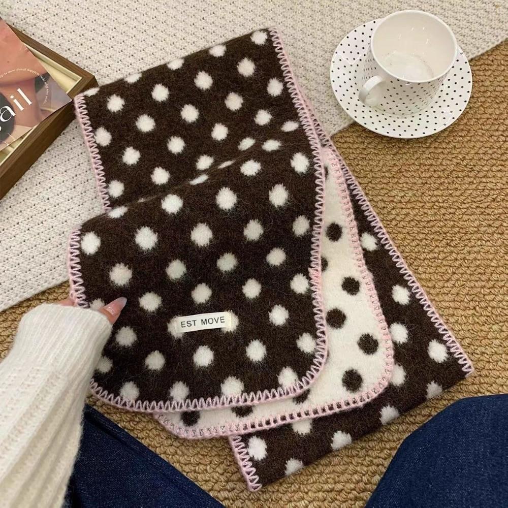 Korean Style Double-Sided Scarf Keep Warm Knitted Scarfves Vintage Polka Dot Scarf  Winter