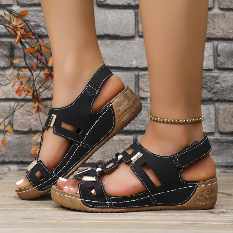 

Летние элегантные сандалии на танкетке с толстой подошвой, нескользящие, удобные, модные, с новым круглым носком, сексуальные, больших размеров, повседневные сандалии для женщин 43 чёрный