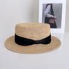 Klassischer Natursstroh-Panama-Fedora-Hut für Damen Breiter Rand Sommer-Sonnenhut mit Schleife Vintage Atmungsaktive Strandkappe