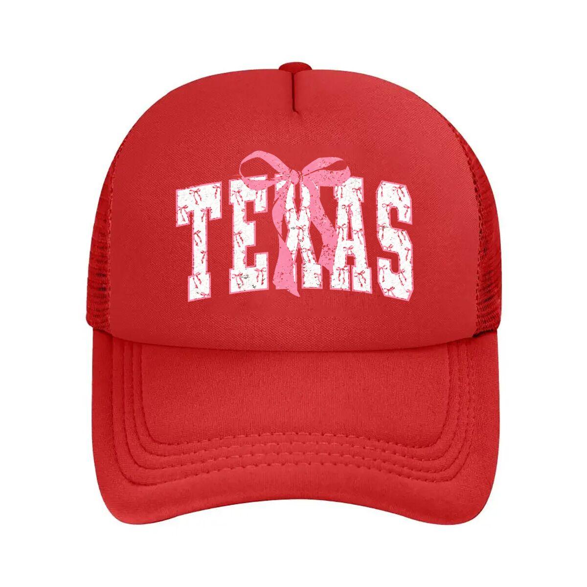 Texas Pink Bow Distressed Letter Graphic Mesh Baseball Cap Hip Hop Adjustable
