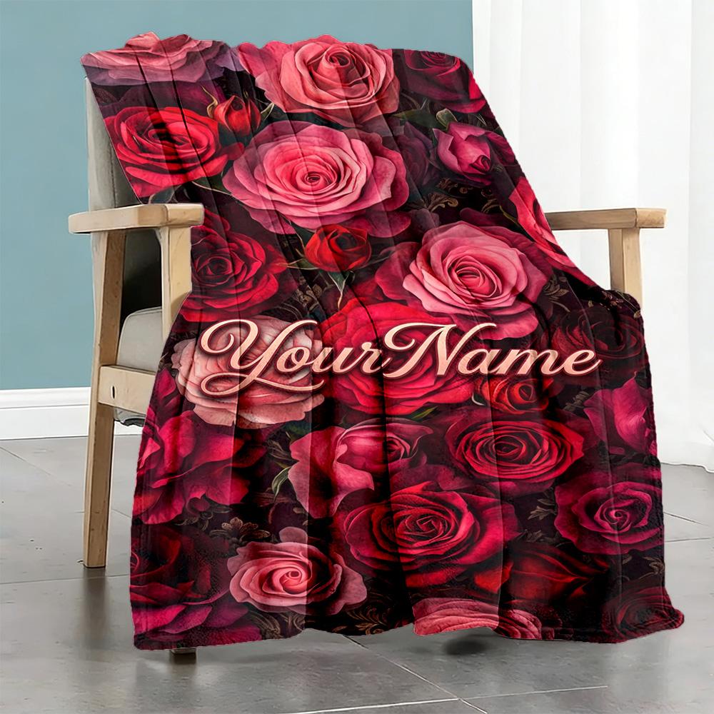 Rose Customize Your Name Blanket Lightweight Personalized Blanket Soft Warm Cozy Versatile for Home Decor Office Chair Nap Office for All Occasions