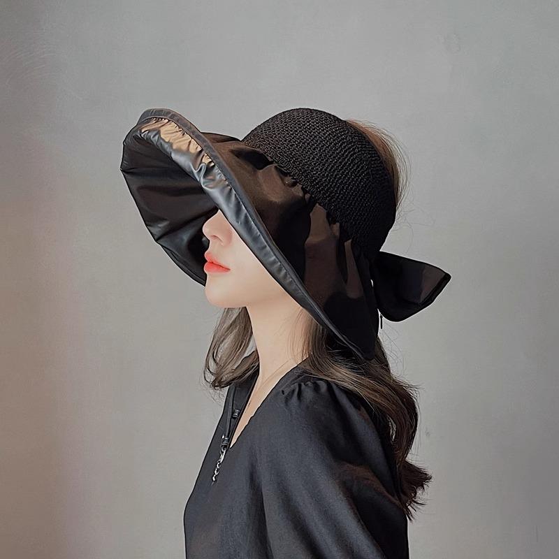 Vinyl Hollow Big Brim Fisherman Empty Top Hat Ponytail Sunshade Versatile Sunscreen Hat Women's Summer
