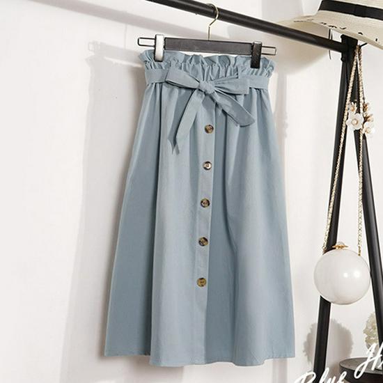 Literary High-Waist Buttoned A-Line Midi Skirt