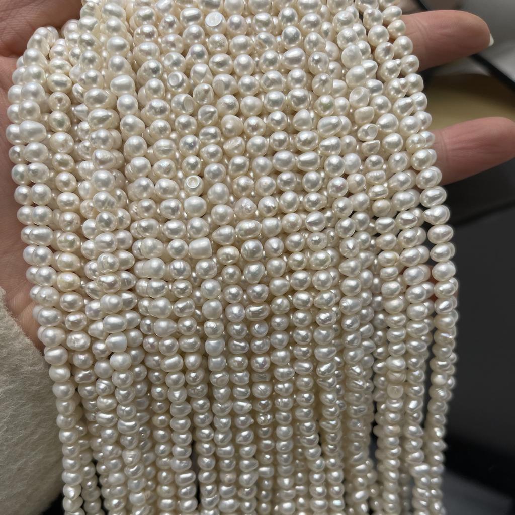 1String, White Natural Freshwater Pearls Beads,4-5mm, for DIY Necklaces Bracelets, Jewelry Making 36cm