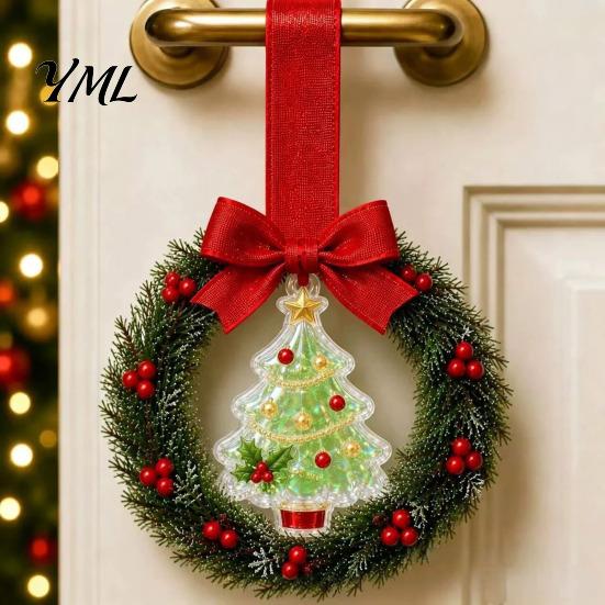Holiday Party Souvenirs Mini Christmas Wreath Door Handle Decoration, Gingerbread/Angel/Bell/Snowman Artificial Pine Small Hanging Decor with