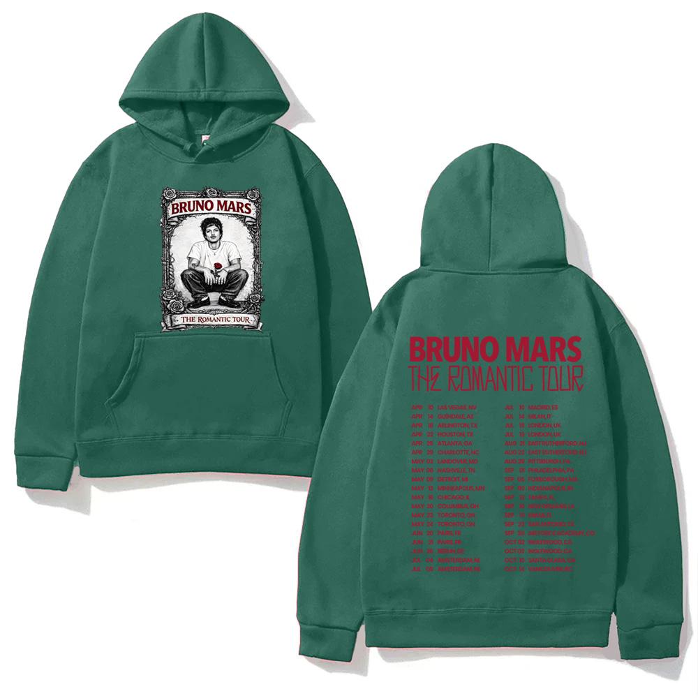 Bruno Mars Romantic Tour Hoodie Pop Soul Concert Hooded Retro Music Fan Merch  Tour Outfit  Autumn/Winter Clothing Fleece Hooded Mens womens clothes