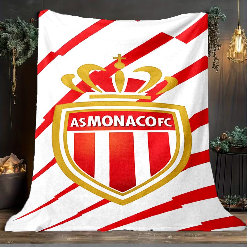 1PC Football Monaco Printed Soft Flannel Blanket Throw for Adult Bedroom Living Room Sofa Camping Travel Fan gifts Christmas Gifts