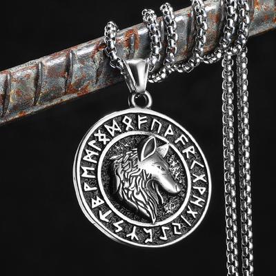 Rune Viking Wolf Amulets Men Necklaces Stainless Steel Pendant Chain Women Punk Fashion Jewelry New Accessories Gifts
