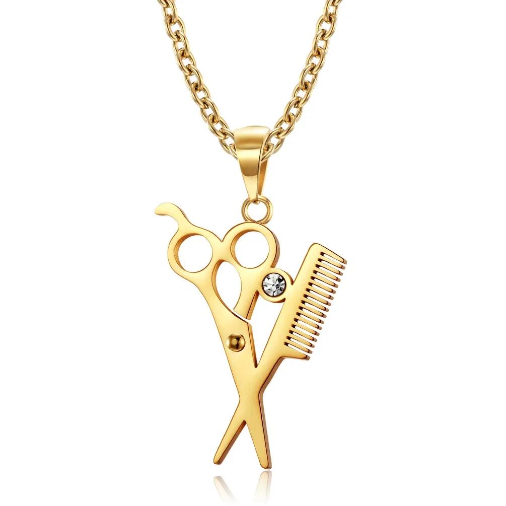 Hairstylist Scissors Comb Pendants Necklaces Stainless Steel Men Personalized Versatile Haircut Necklace Fashion Jewelry Gift