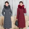Women's Hooded Long Puffer Jacket Faux Fur Collar Chevron Quilted Zip Up Winter Warm Coat