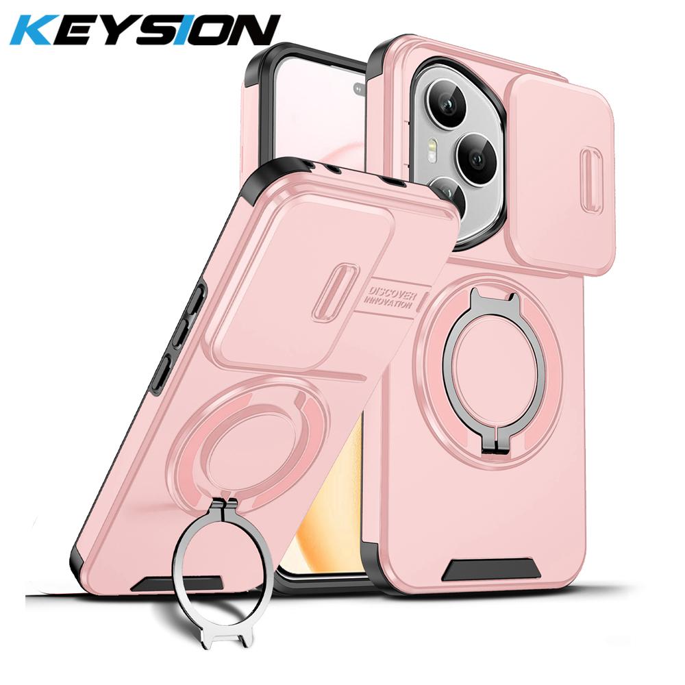 KEYSION 360° Ringständer Handyhülle für HONOR 400 Pro 5G Schiebkamera Schutz Magnetische Stoßfeste Rückabdeckung für Honor 400 5G
