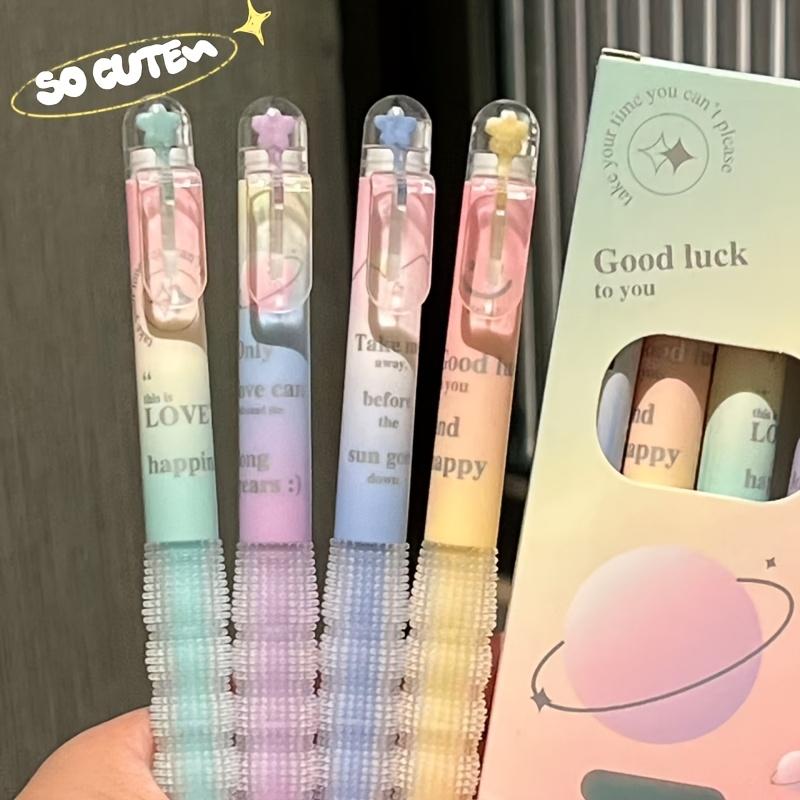 1 Set Gel Pen of Four Star-Shaped Press Pens, Gradient Color Star-Shaped Pen Cap Transparent Pen Clip, Granular Non-Slip Pen Grip Comfortable Grip