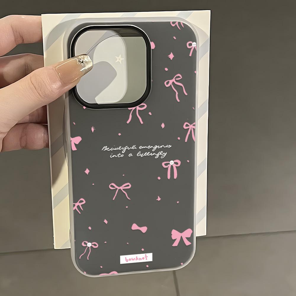 Applicable to iPhone17ProMax Korean style pink bow mobile phone protective case iPhone16 niche large hole x