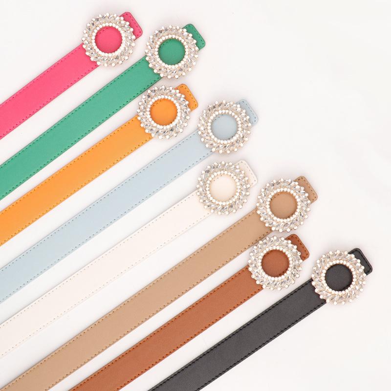 New Fashion Round Buckle Rhinestone Belt for Women Simple and Versatile Women's Belt Decoration High-end Belt