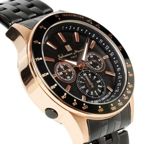 Salvatore Marra Men's Limited Edition Solar-Powered Radio-Controlled Chronograph Watch, Black and Pink Gold, SM14117-PGBK