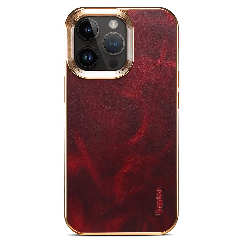 DENIOR For iPhone 16 Pro Case Waxy Texture Genuine Cow Leather Electroplating Back Cover