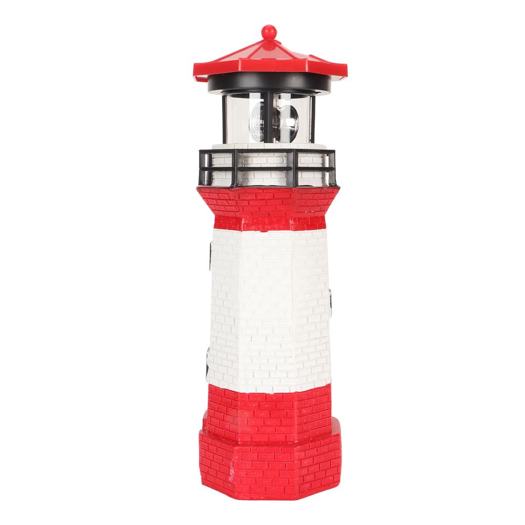 Solar Lighthouse 360 Degree Rotating Lighthouse Decoration Fadeless Resin LED Garden Lighthouse for Balcony Lawn BS38062