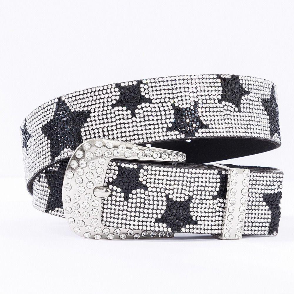 Vintage Sparkling Rhinestone Belt PU Leather Waist Strap Fashion Trendy Waistband  For Women
