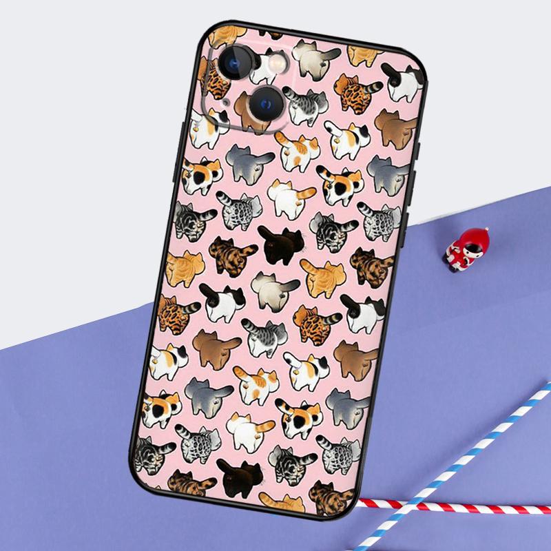 Cute Cat Pattern Kitten Phone Case For iPhone 16 Pro Max 11 12 13 14 15 Pro Max Mini XR 16 15 Plus 16e Cover Shell