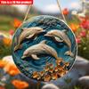 2D Flat 20*20cm1pc Three Dolphins Patterns Round Wooden Pendant, Marine Animal Theme Art Decorative Plate, Suitable for Restaurant&window&corridor