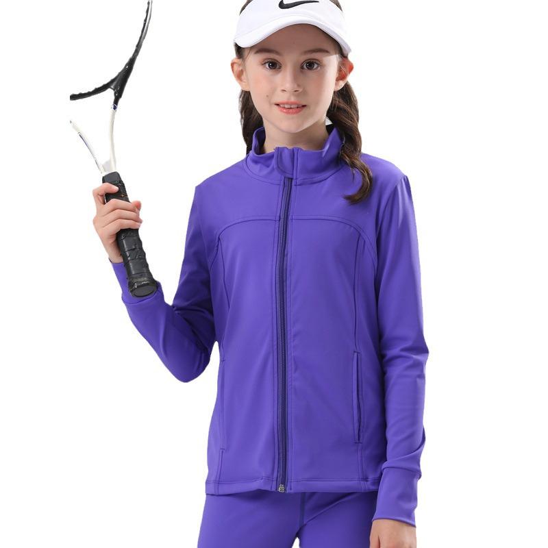 Girls' Long-Sleeve Zipper Jacket for Outdoor Sports and Yoga