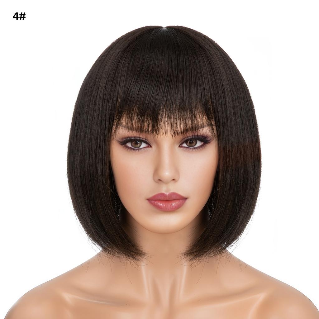 Women's Natural Looking Daily Use Short Straight Wig with See-through Bangs Ladies Front Lace Heat Resistant Fluffy Bob Wig