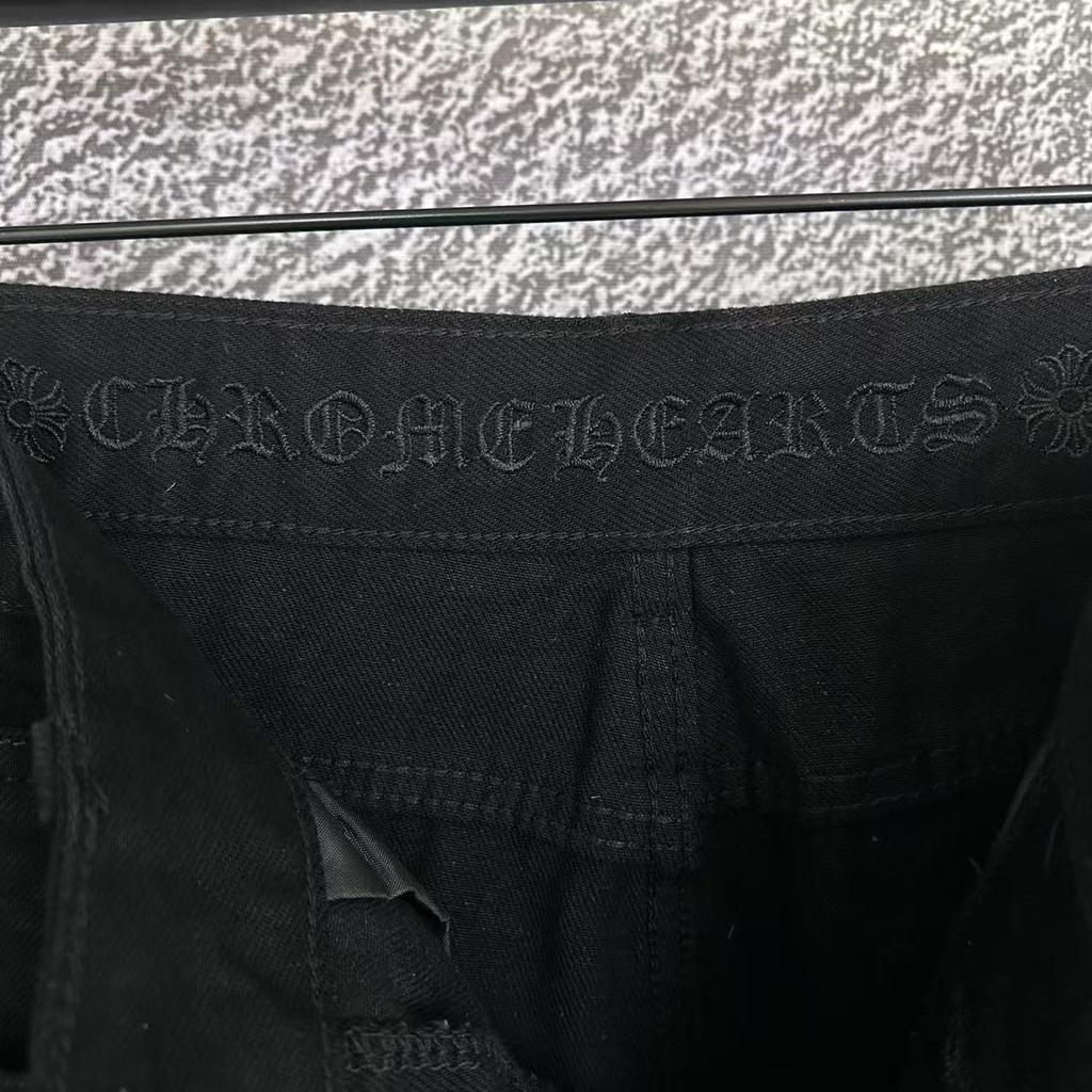 9922 CHROME HEARTS Men's and Women's American Style Trendy Jeans with Fabric Patches, Casual and Fashionable High Street Pants